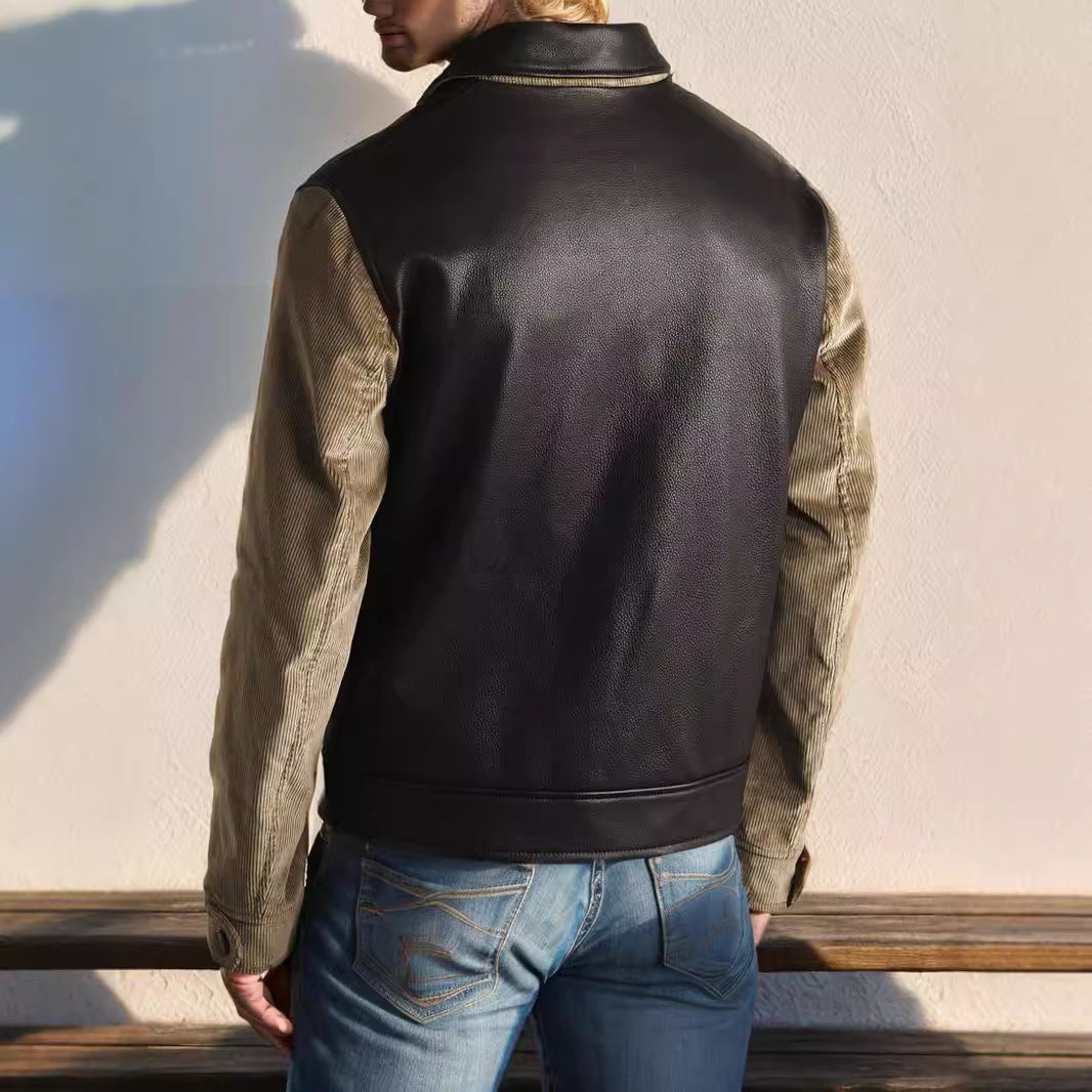 Herren elegante Bikerjacke mit kontrastierenden Cord-Ärmeln Aliams