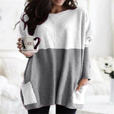 Damen nan oversized Longshirt mit Kontrastblock und aufgesetzten Taschen Drune in Weiß + Grau