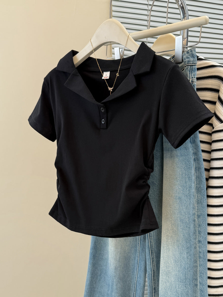 Damen Polo Stil Kurzarm-Top mit Knopfleiste Heidi-Mode