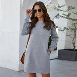 Damen nan legeres Sweatshirt-Kleid mit Rundhalsausschnitt geradem Schnitt und langen Ärmeln Drune in Hellgrau