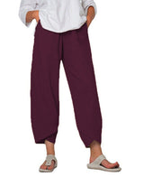 Damen nan lockere Leinenhose mit hohem Bund, Tulpen-Saum und seitlichen Eingrifftaschen Drune in Violett