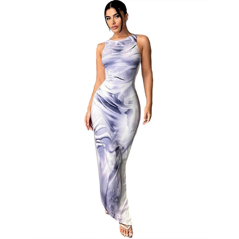 Veralyn ärmelloses bedrucktes Kleid mit runder Taille