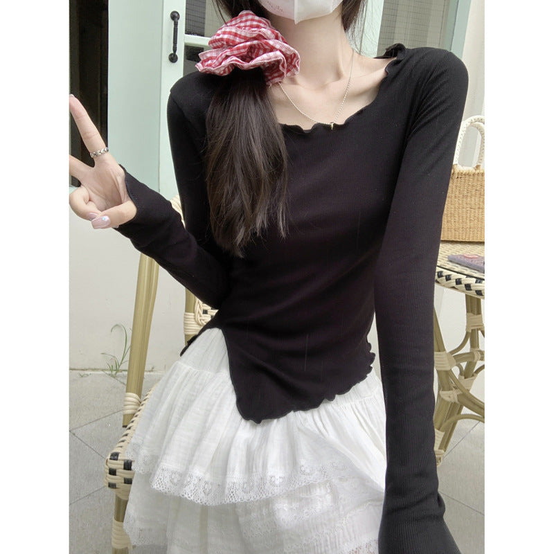 Damen Langarm Ripp-Top mit Daumenloch-Detail Heidi-Mode