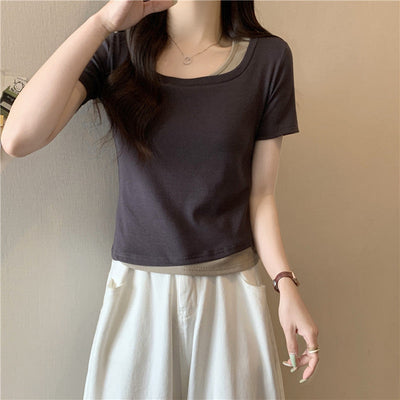 Femme Soft-Fit Schichten Rundhalsausschnitt T-Shirt Heidi-Mode