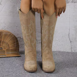 Damen nan Kniestiefel im Westernstil mit mittelhohem Blockabsatz seitlichem Reißverschluss und gesticktem Wildlederfinish Drune in Khaki