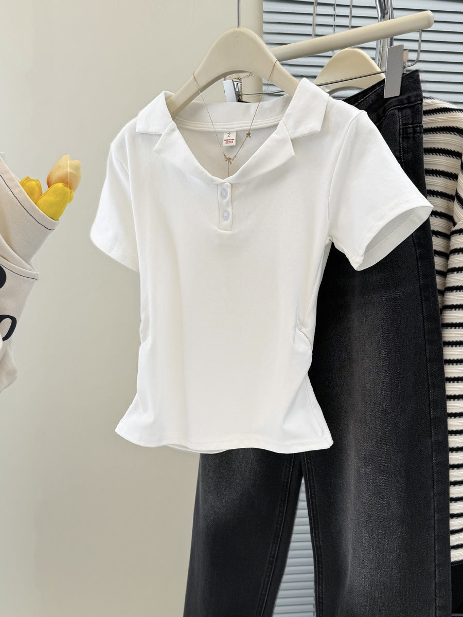 Damen Polo Stil Kurzarm-Top mit Knopfleiste Heidi-Mode