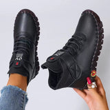 Damen nan knöchelhohe Freizeitboots mit Klettverschluss, elastischer Schnürung und markanter Profilsohle Drune in Schwarz