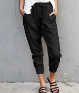 Damen nan lässige tapered Leinenhose mit elastischem Bund und Bündchen Drune in Schwarz