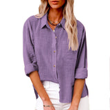 Damen nan oversized Leinen-Baumwollmix Hemdbluse mit Brusttasche und krempelbaren Ärmeln Drune in Violett