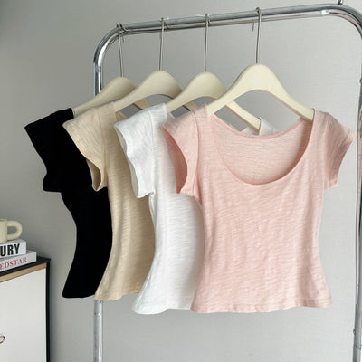 Femme Kurzarm Flatternder Rundhalsausschnitt Top Heidi-Mode