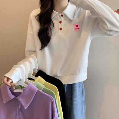 Femme Relaxed Fit Polo-Style Sweatshirt mit Herzemblem Heidi-Mode