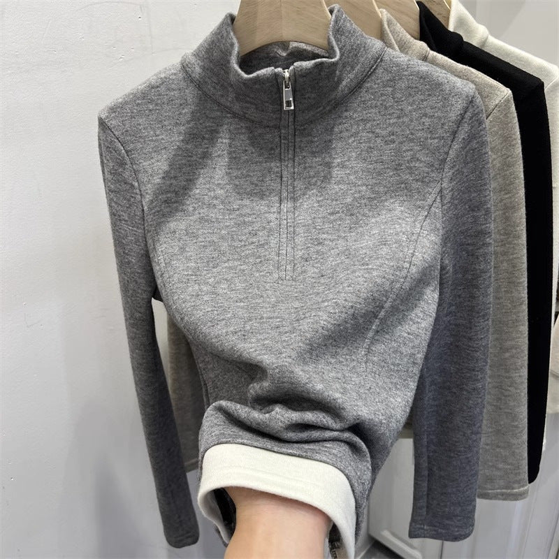 Femme Hochkragen Zip-Up Fleece Pullover Heidi-Mode