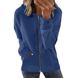 Damen nan Kapuzenjacke mit durchgehendem Reißverschluss, Kängurutaschen und elastischen Bündchen Drune in Blau