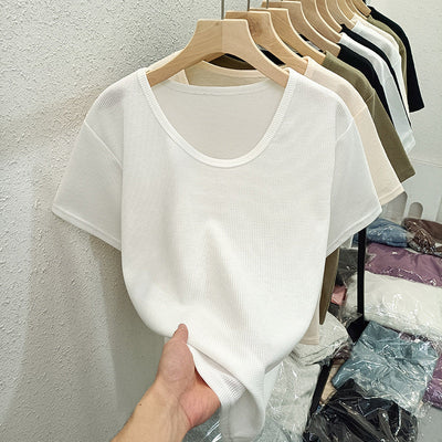 Femme Leichtgewicht Texturiertes Kurzarmoberteil Heidi-Mode