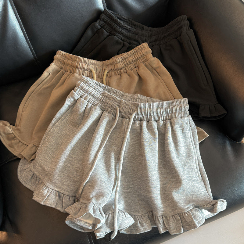 Femme Rüschensaum Entspannter Schnitt Lounge Shorts Heidi-Mode
