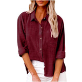Damen nan oversized Leinen-Baumwollmix Hemdbluse mit Brusttasche und krempelbaren Ärmeln Drune in Weinrot