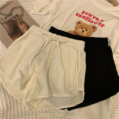 Damen Ripp- Hochsitze Lounge-Shorts mit Kordelzug Heidi-Mode