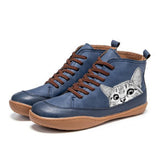 Damen nan knöchelhohe Sneaker mit niedlichem Katzenmotiv Stickerei und ergonomischem Komfortfußbett Drune in Blau