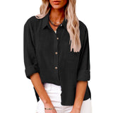 Damen nan oversized Leinen-Baumwollmix Hemdbluse mit Brusttasche und krempelbaren Ärmeln Drune in Schwarz