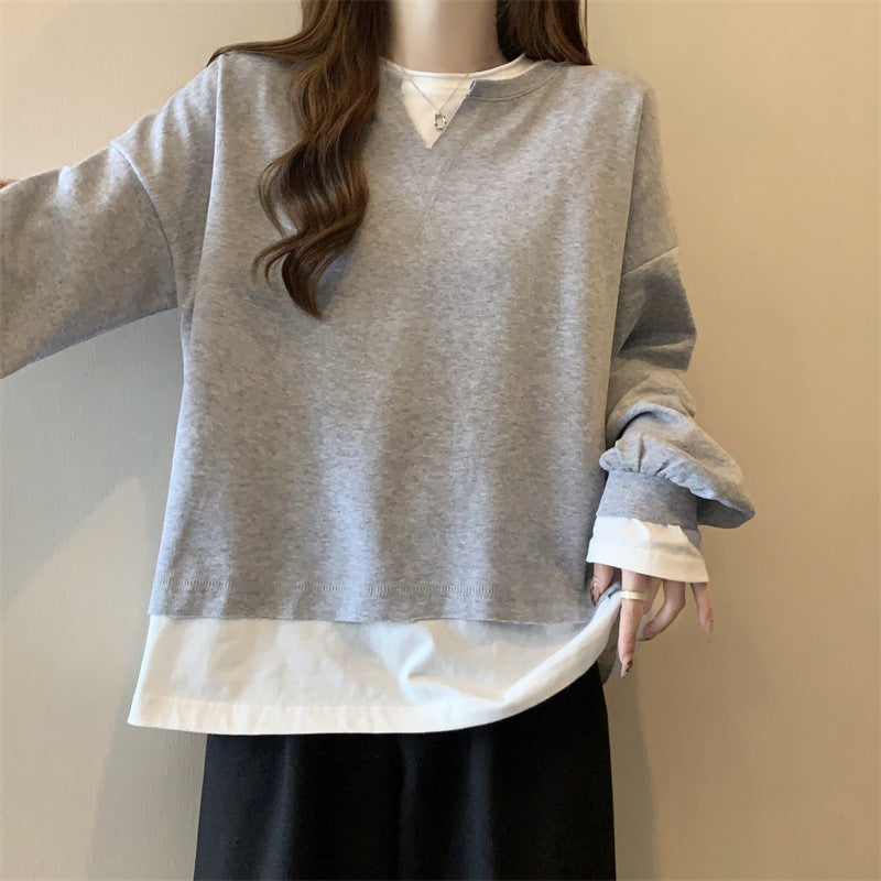 Femme Geschichtet V-Ausschnitt Sweatshirt mit Ausgestellten Ärmeln Heidi-Mode