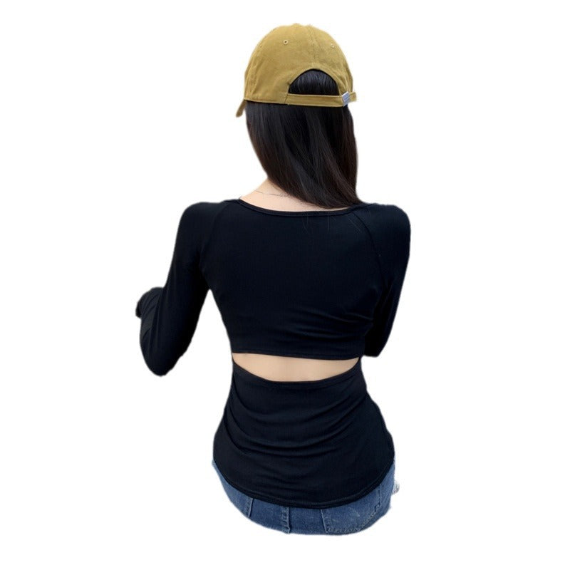 Damen Langarm-Fitted Top mit einzigartigem Cut-Out-Detail Heidi-Mode
