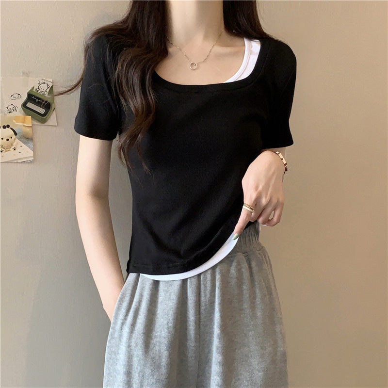 Femme Geschichtete Rundhals T-Shirt Heidi-Mode