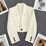 Damen nan kurzer taillierter Blazer mit markantem Revers und Ein-Knopf-Verschluss Drune in 2329 Cremeweiß
