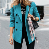 Damen nan taillierter Longblazer mit doppelreihiger Knopfleiste, Reverskragen und Eingrifftaschen Drune in Blau