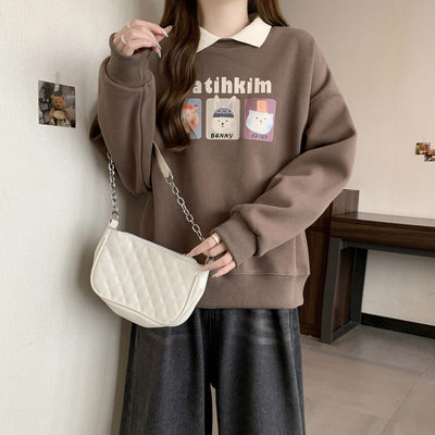 Damen Grafik Druck Sweatshirt mit stilvollem Kragen Heidi-Mode