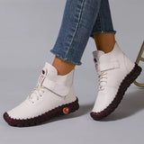 Damen nan knöchelhohe Freizeitboots mit Klettverschluss, elastischer Schnürung und markanter Profilsohle Drune in Weiß