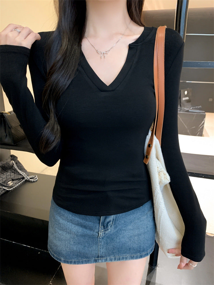 Damen Ripp Longsleeve Henley Top mit modernem V-Ausschnitt Heidi-Mode