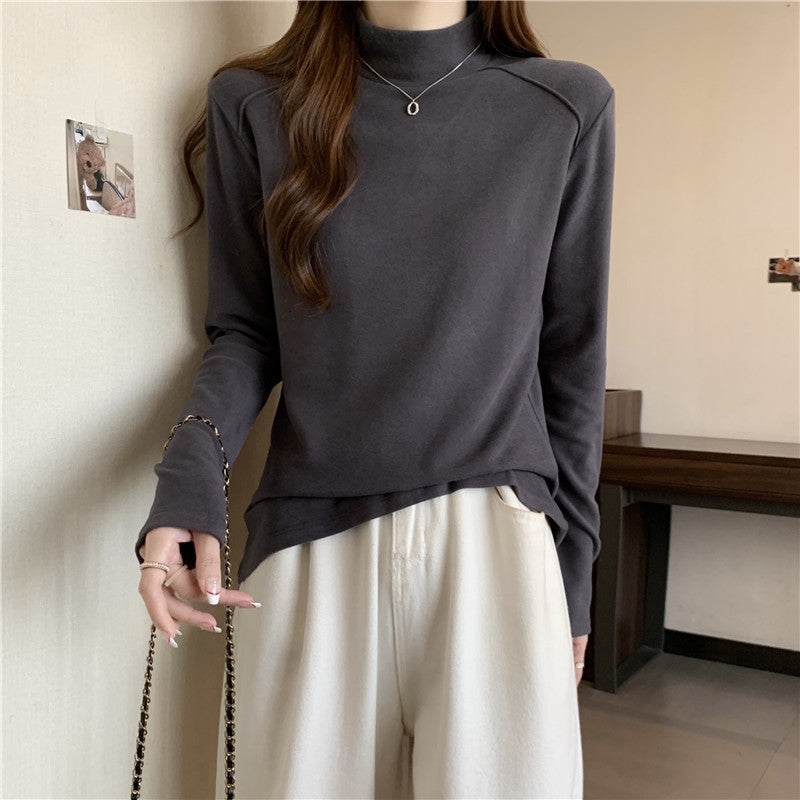 Damen Langarm-Mock-Neck-Top aus weichem Stoff Heidi-Mode