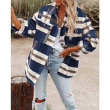 Damen nan karierte Overshirtjacke mit Brusttaschen und lockerer Passform Drune in Blau