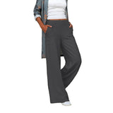 Damen nan weite Leinenmix-Hose mit hohem elastischen Bund und aufgesetzten Seitentaschen Drune in Dunkelgrau