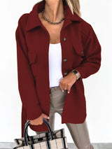 Damen nan oversized Hemdjacke aus Wollmischung mit aufgesetzten Pattentaschen Drune in Weinrot