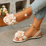 Damen Elegante Sandalen Mit Floralen Applikationen – Stilvolle Sommerschuhe in Beige