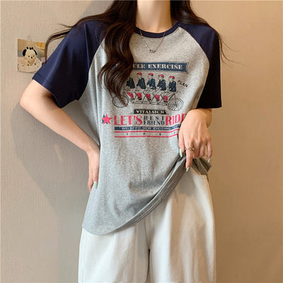 Femme Grafikdruck T-Shirt mit Kontrastärmel Heidi-Mode