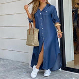 Damen nan langes Hemdkleid mit floralem Muster und seitlichem Schlitz Drune in Denim