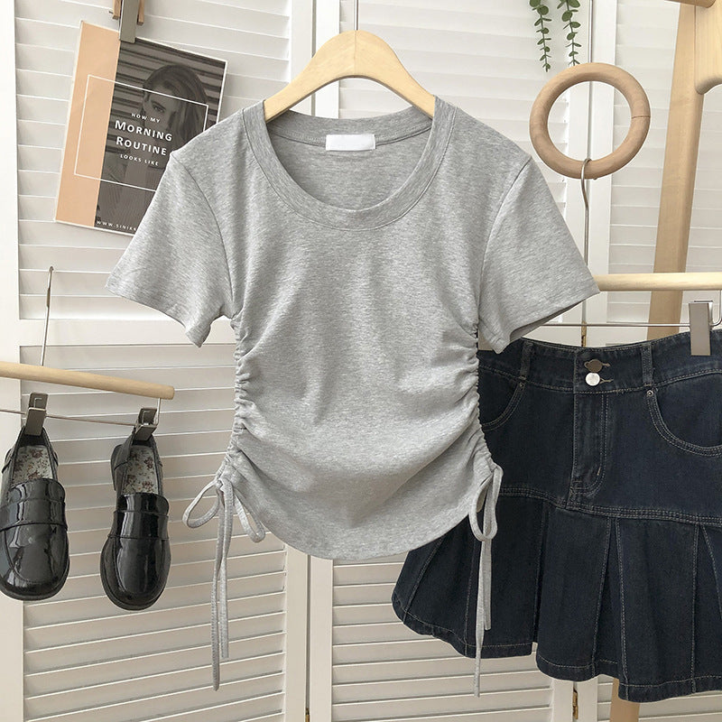 Femme Raffung Seitenschnürung T-Shirt Heidi-Mode