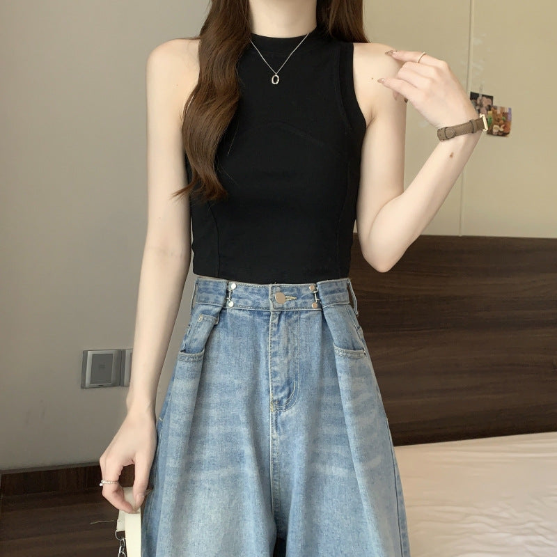 Damen High-Neck Cropped Tanktop mit sportlichen Nähten Heidi-Mode