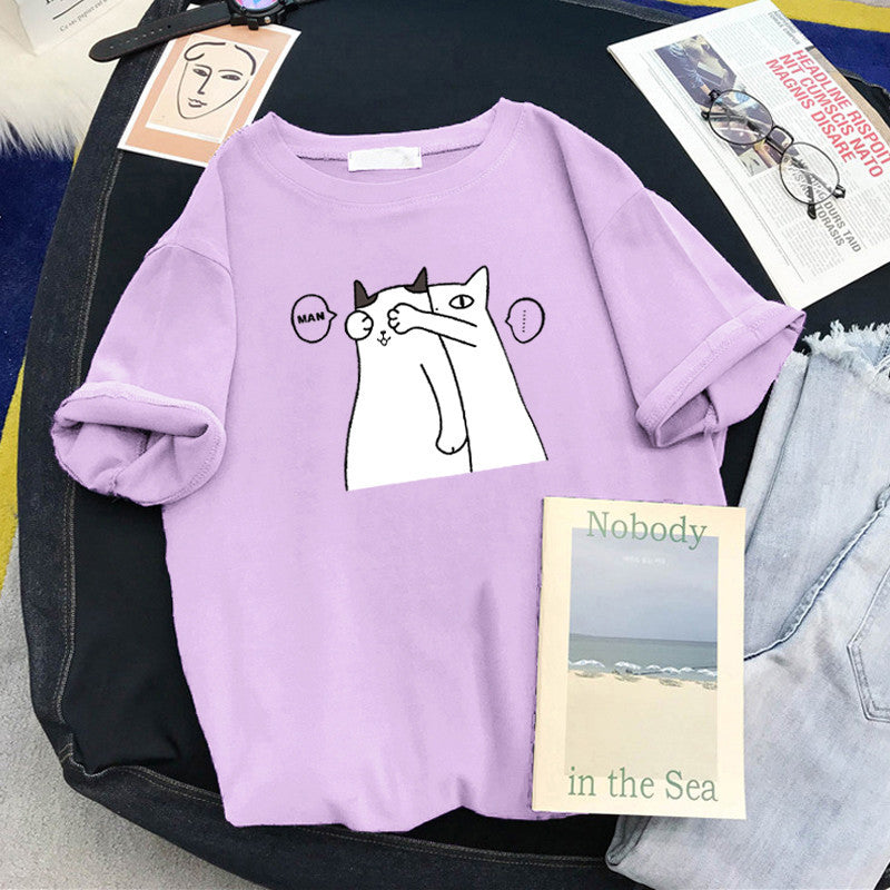 Femme Verspielt Grafik Katze T-Shirt Heidi-Mode