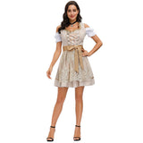 Damen nan traditionelles Dirndlkleid mit Spitzenapplikation und Satinband Schürze Drune in Khaki