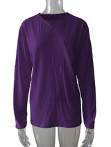 Damen nan legeres Langarmshirt mit V-Notch-Ausschnitt, Brusttasche und lockerer Oversize-Passform Drune in Ohne Taschen - Dunkelviolett Langarm
