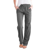 Damen nan leichte Leinenhose mit elastischem Bund Tunnelzug und weitem Bein Drune in Dunkelgrau