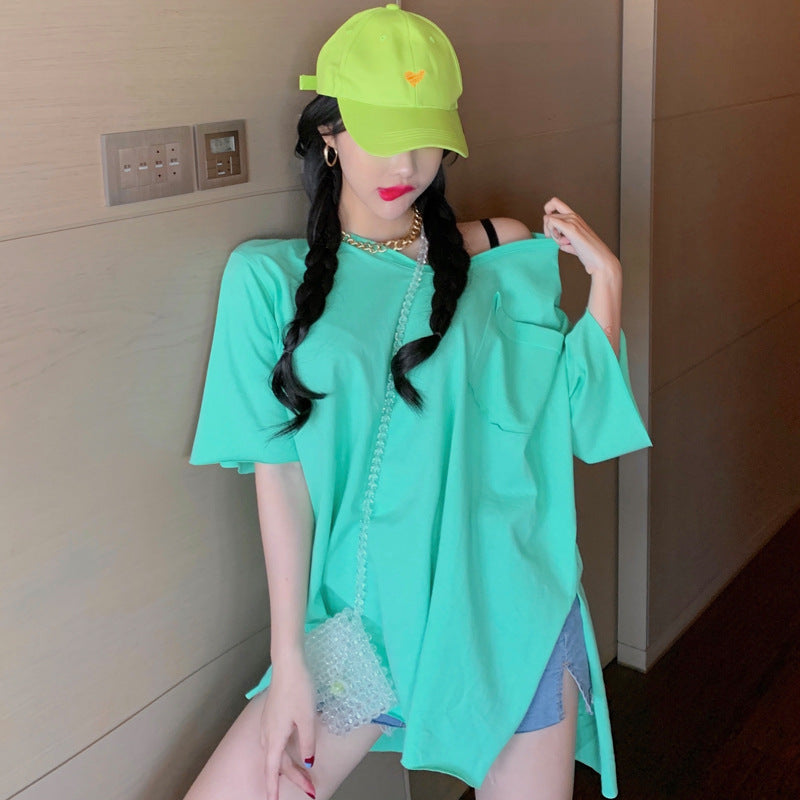 Damen Oversized V-Ausschnitt Top mit Taschen-Details Heidi-Mode