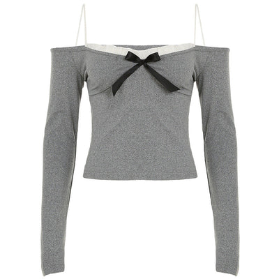 Rita - Off-Shoulder Langarmhemd mit Rüschen und Schleifen