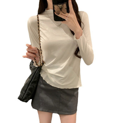 Damen Langarm Rüschen Mock Neck Top Heidi-Mode