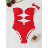 Damen Eleganter und modischer Monokini mit dekorativen Schnallen Drune in Rot