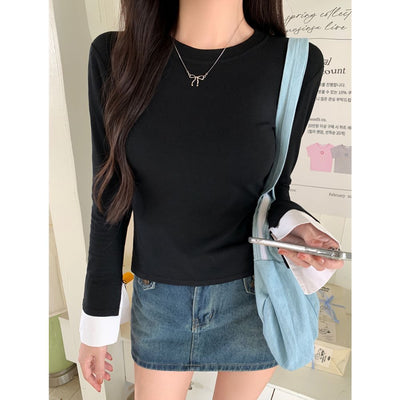 Damen Langarm-Kontrast-Ripp-Top Heidi-Mode