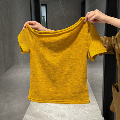 Damen Off-Shoulder Texturiertes T-Shirt Heidi-Mode